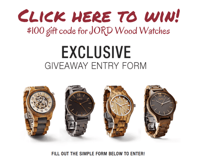 Click here to win a $100 gift code for a JORD wood watch!